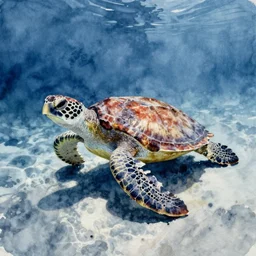 Blue Watercolor Sea Turtle