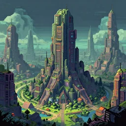 mysterious cyberpunk building in the city, fantasy landscape, extremely detailed, sharp focus, pixelart, wide view, digital illustration, by dan mumford, greg rutowski, johan grenier