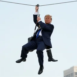 movie still of spy donald trump as tom cruise in mission impossible hanging from a cable