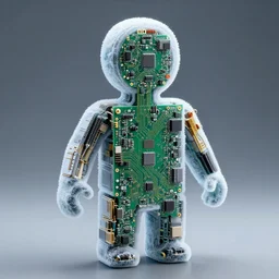 person made out of frozen motherboards, circuitry exposed, high detail, award winning, 3 3 mm, 4 k