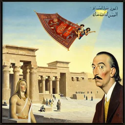 markets and temples of ancient persia. flying carpet men. by jacobus hendrik pierneef and salvador dali