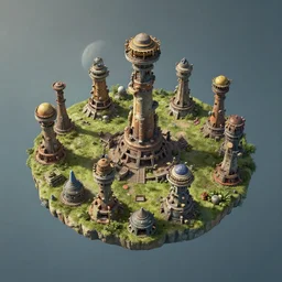 isometric view of a colony on a strange planet, from a game, photorealistic graphics, unreal engine