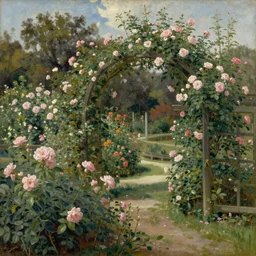 a painting of a rose garden, hudson river school