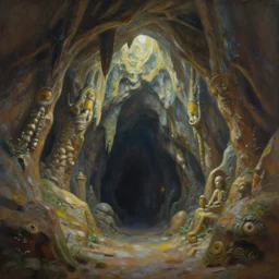 beautiful matte painting painting of the entrance to a fantastic cave
