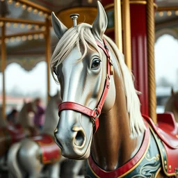 horse with plunger in head on a carousel