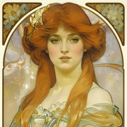 a portrait of a pretty young lady by alphonse mucha