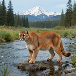 cougar along a river in central oregon, matte painting, concept art, 4 k