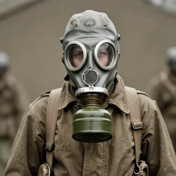 a man in a chemical suit and gas mask, ww1 film photo, grainy, high detail, high resolution