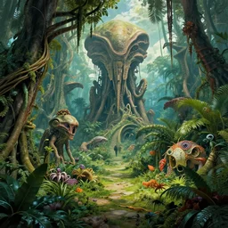 epic, ultra detailed, hyper - real alien jungle by greg rutkowski and salvador dali inside salvador dali biodome