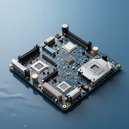 composition of four squares motherboard pc submerged in water