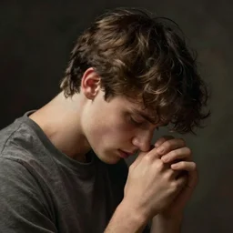 poignant portrait of an young man, very ashamed, looking down