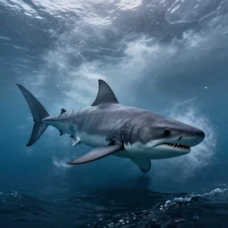 A Megalodon in the water in a big storm