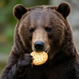 A bear eating a cookie