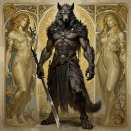 a detailed full body portrait of fenrir greyback, by greg rutkowski and justin gerard, digital art, monstrous, art nouveau, baroque style, realistic painting, very detailed, fantasy, dnd, character design, trending on artstation