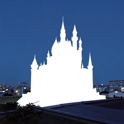 album cover of rooftop castle with white silhouette by akihiko yoshida