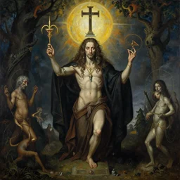 the church of chaos magick honours aleister crowley, hyperrealism, symbolism, do what thou wilt, subject centered in frame, rule of thirds, stunning lighting, very detailed surreal impressionist painting by jan van eyck and beksinski and greg rutkowski