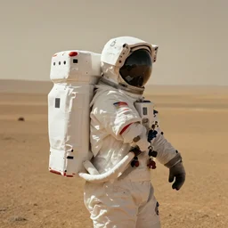 Detailed photo of an astronaut seen from behind on Mars