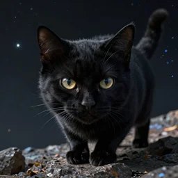black cat in space, hypermaximalistic, high details, cinematic, 8k resolution, beautiful detailed, insanely intricate details, artstation trending, octane render, unreal engine
