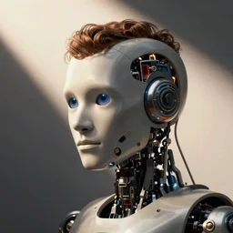 Robot Ezra Miller being disassembled, headshot