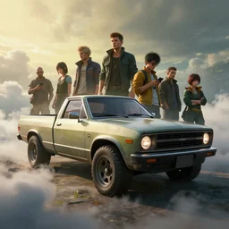 classic concept pickup truck from cyberpunk 2 0 7 7. art by jesper ejsing, feng zhu, makoto shinkai, lois van baarle, ilya kuvshinov, rossdraws. clouds by rhads. global light 3 d rtx hdr