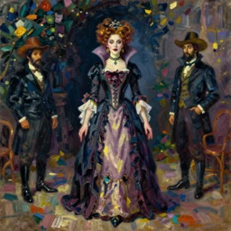impressionist brushstrokes!!!! lisa frank and bosch victorian loose genre loose painting full length portrait painting of a victorian vampire