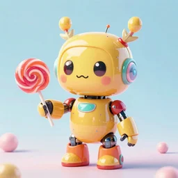 An adorable robot. The robot is entirely made of lollipops, ultra-detailed. Anime, pixiv, octane render, Disney, trending on ArtStation