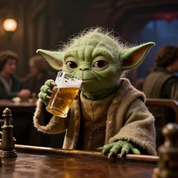 film still of yoda drinking beer in a crowded bar in the new star wars movie 4 k