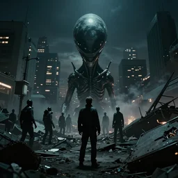 An apocalyptic scene of Los Angeles destroyed after the alien invasion, 70mm Imax, Cinematic, Film Still, Directed by Michael bay