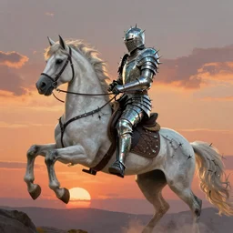 knight rides a white unicorn into the sunset, armor made of thorns and glass, illustration, cinematic light, by artgerm and frank frazetta