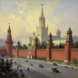russian revolution dieselpunk 1 9 1 0 cityscape, kremlin, painting by davison, craig