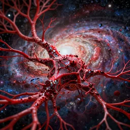 A bloody  red neurological network spanning across the galaxy,, realistic 4k octane beautifully detailed render, 4k post-processing, highly detailed, intricate complexity, epic composition, magical atmosphere, cinematic lighting, masterpiece, ultra hd