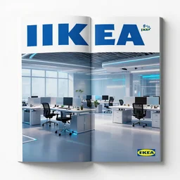 IKEA catalogue photo of a cyberpunk office, by Paul Lehr