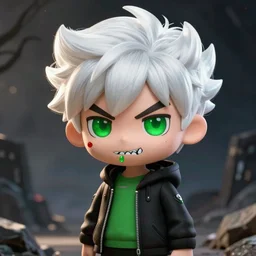 cartoon danny phantom white hair cute detailed photorealistic fanart trending on tumblr green blood sharp teeth, Ross Tran,