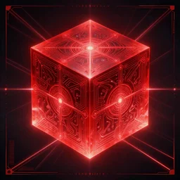 symmetry!! occult leader, solid cube of red light, hard edges, product render retro - futuristic poster scifi, lasers and neon circuits, illuminati design, intricate, elegant, highly detailed, digital painting, artstation, concept art, smooth, sharp focus, illustration, dreamlike, art by artgerm