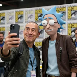 Heinz Doofenshmirtz takes a selfie with Rick Sanchez at a Comic Con Convention, Realistic, HD Quality, 8k Resolution, Digital Art, Trending on Artstation, Hyperrealistic, Cool, Detailed, Very Detailed, Highly Detailed, Real Life