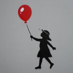 banksy, girl with a balloon ( 2 0 0 5 ), popping with a hat pin