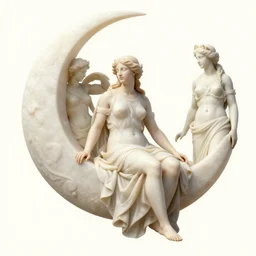 the print shows venus seated on a crescent moon. she is surrounded by the goddesses ceres and bacchus, who are both holding cornucopias. pale by nagel patrick, by marco mazzoni, by miriam schapiro apocalyptic, rendered in unrealengine