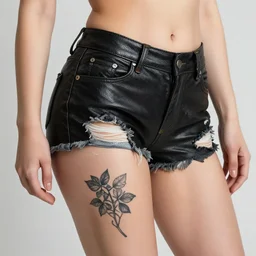 poison ivy as a tattooed armored wanderer pinup, wearing scratched and ripped leather shorts and a short jacket full of stamps and stitches, character sheet, fine details, concept design, contrast, kim jung gi, greg rutkowski, trending on artstation, 8 k, full body, turnaround, front view, back view, ultra wide angle
