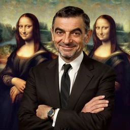 a portrait of Mr. Bean, italian futurism, Dan Mumford, da vinci, Josan Gonzalez