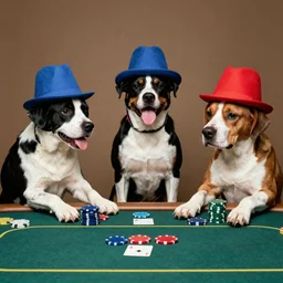 Dogs playing poker wearing hats, vintage