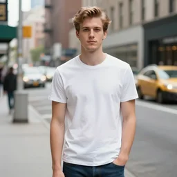 a pretty fly white guy is standing in a new york city street, 3 5 mm photograph, faded colors, kodakchrome, canon ae 1