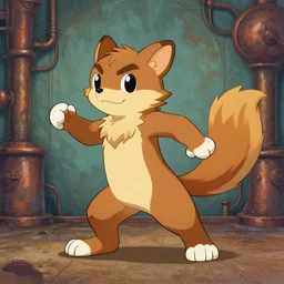 weasel bandit furry fursona animal character { with tail }, mid - action pose on a painted elaborate industrial background by peder balke, fursona has [ a tail! ]