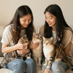 girls cats friends