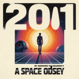 poster art, movie poster, retrofuturism, sci - fi, textured, paper texture, 2 0 0 1 : a space odyssey by edward valigursky