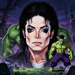 michael jackson!!!! realistic dramatic !big face realistic close up concept art  of frankenstein goblin michael jackson hulk as a dragon ball Z  character,dark eye sockets,  graveyard landscape at night , 4k anime character illustration by akira toriyama, artstation