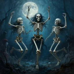 highly detailed fine painting Macabre Dancing skeletons eerie moonlit under water scene digital art deviantart