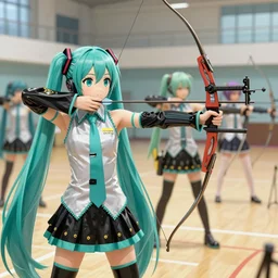 hatsune miku and gumi archery lesson, made by stanley artgerm lau, wlop, rossdraws, artstation, cgsociety, concept art, cgsociety, octane render, trending on artstation, artstationhd, artstationhq, unreal engine, 4 k, 8 k,