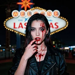 portrait of a blood addict in Las Vegas at night, blood, 35mm f1.8, color, behance, trending on instagram