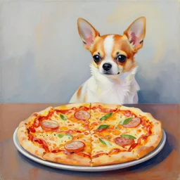 abstract painting of a Chihuahua and pizza