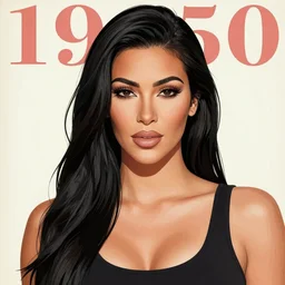 “Kim Kardashian portrait, color vintage magazine illustration 1950”
